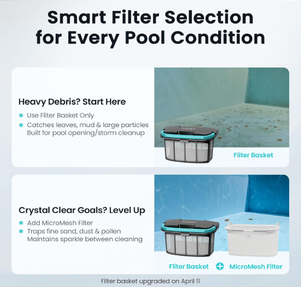Aiper Scuba X1 smart filter selection - Micromesh filter