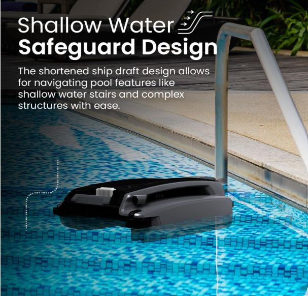 Betta SE Plus robotic pool skimmer shallow water safeguard navigating pool steps