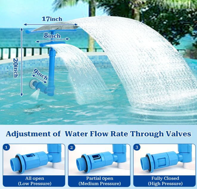 TAOQQI solar pool fountain valve adjustment for water flow rate and spray pressure