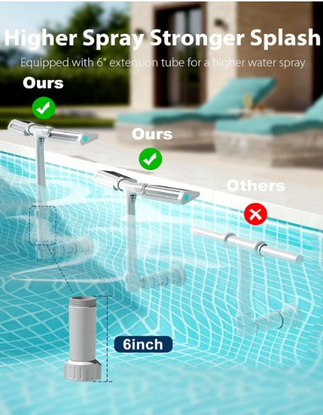 POOLHOUR pool fountain with 6 inch extension tube for higher spray over above-ground pool wall