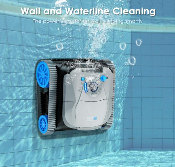 NIXBOT QP5B robotic pool vacuum cleaning pool wall and waterline