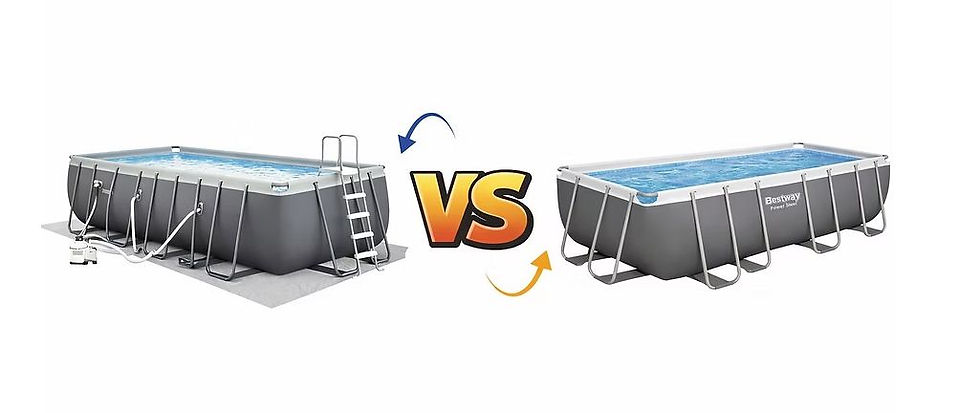 intex vs bestway pools - a rectangle above ground pool from each brand side by side