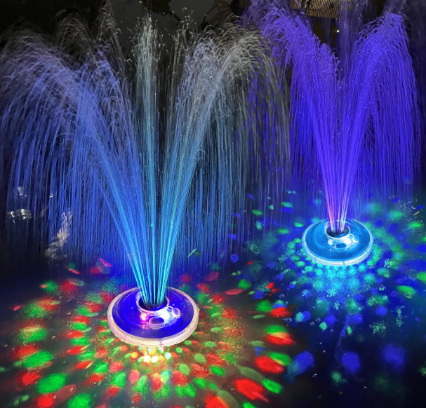 A Floating Water Fountain with Underwater Lights for swimming pools or ponds