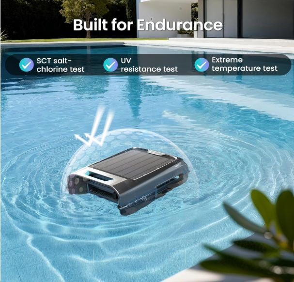 AIPER Surfer S2 robotic pool skimmer tested for salt chlorine UV and temperature resistance