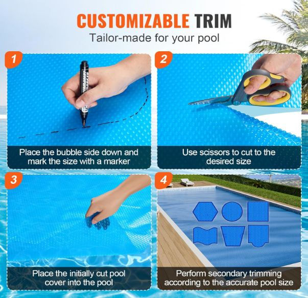 VEVOR Solar Pool Cover Rectangular Above Ground Pools being cut to size