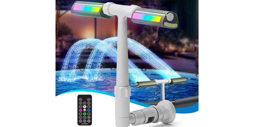 a pool fountain with lights for both in-ground and above-ground swimming pools