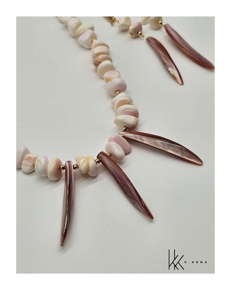 Thumbnail: Mixed Materials: pink conch necklace & earring set