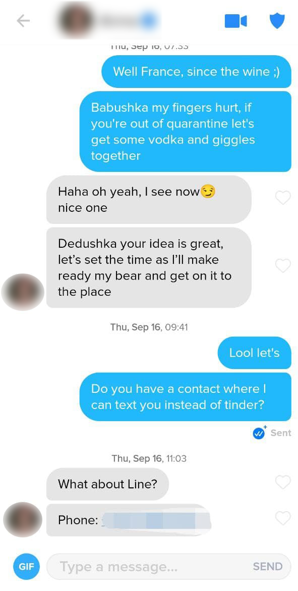 full tinder convo example