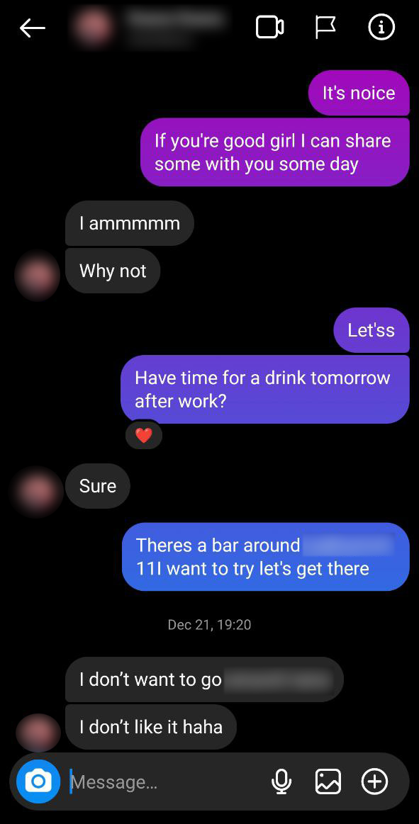 Inviting a girl to come over on Instagram
