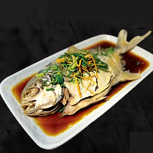 Spring onion steamed whole pompano