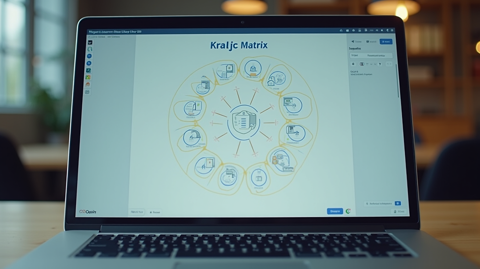 Close-up view of a laptop screen showing a Kraljic Matrix diagram during an online training session