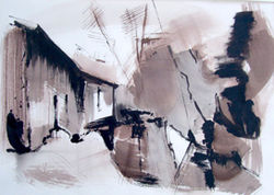 Reflets et cabane 66x50