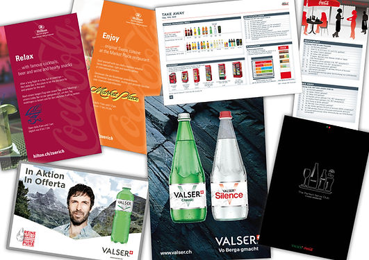 Gestaltung, Satz, Coca Cola, Valser, Hotelsheet, Mitarbeiter Guideline Book, Booklet, Folder, Inserat, Coca-Cola Schweiz GmbH