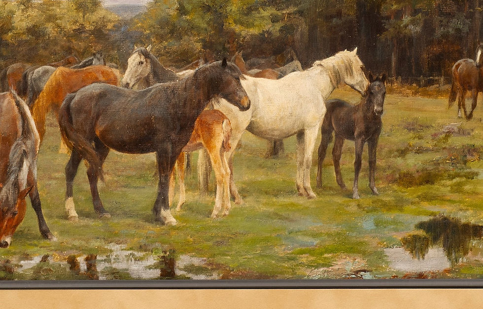 Miniature : “Herd of Horses in a Marshy Landscape” Frances Mabel Hollams (England 1877-1963)