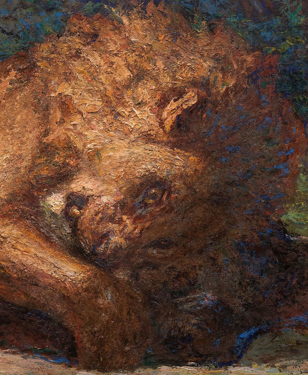 縮圖：Pointillistic "Lion Devouring its Prey"- René Herisson (France, 1857-1940)