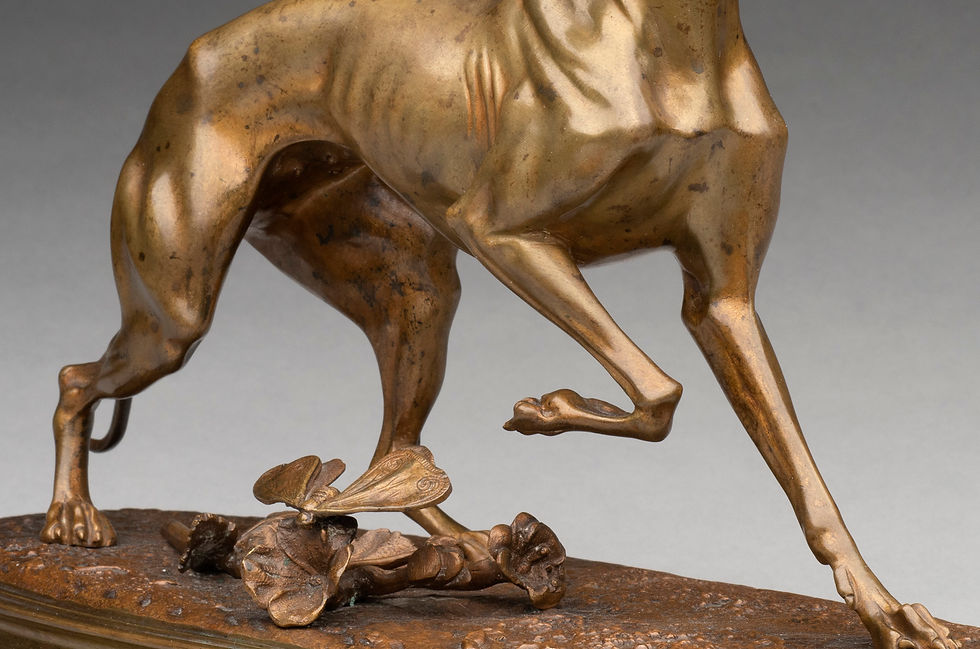 Miniature : B.Bronze Dog Figure of a Whippet and Butterfly- Arthur Waagen (1833-1898) 2 of 2