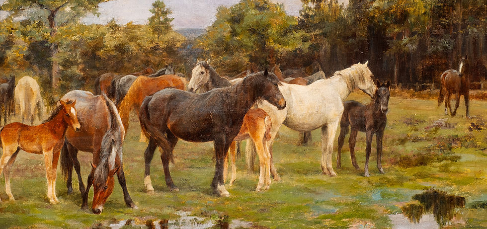 Miniature : “Herd of Horses in a Marshy Landscape” Frances Mabel Hollams (England 1877-1963)