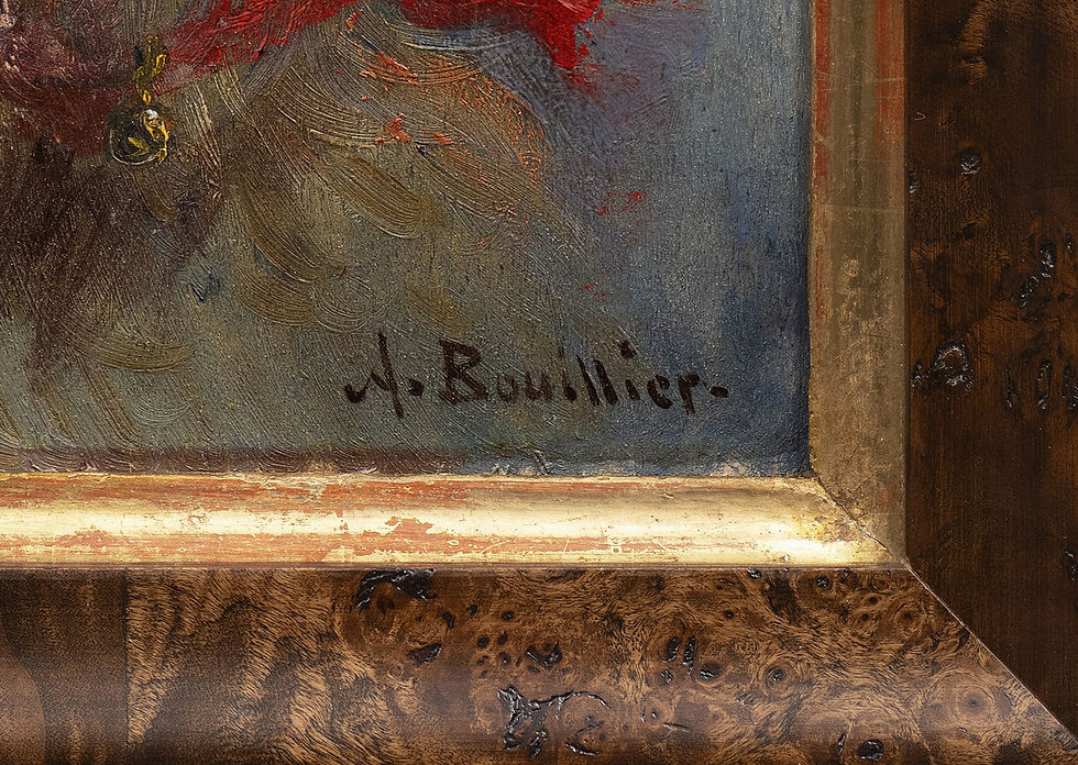 Miniature : "Portrait of a Yorkshire Terrier with a Red Bow" Amable Bouillier (1867-1940)