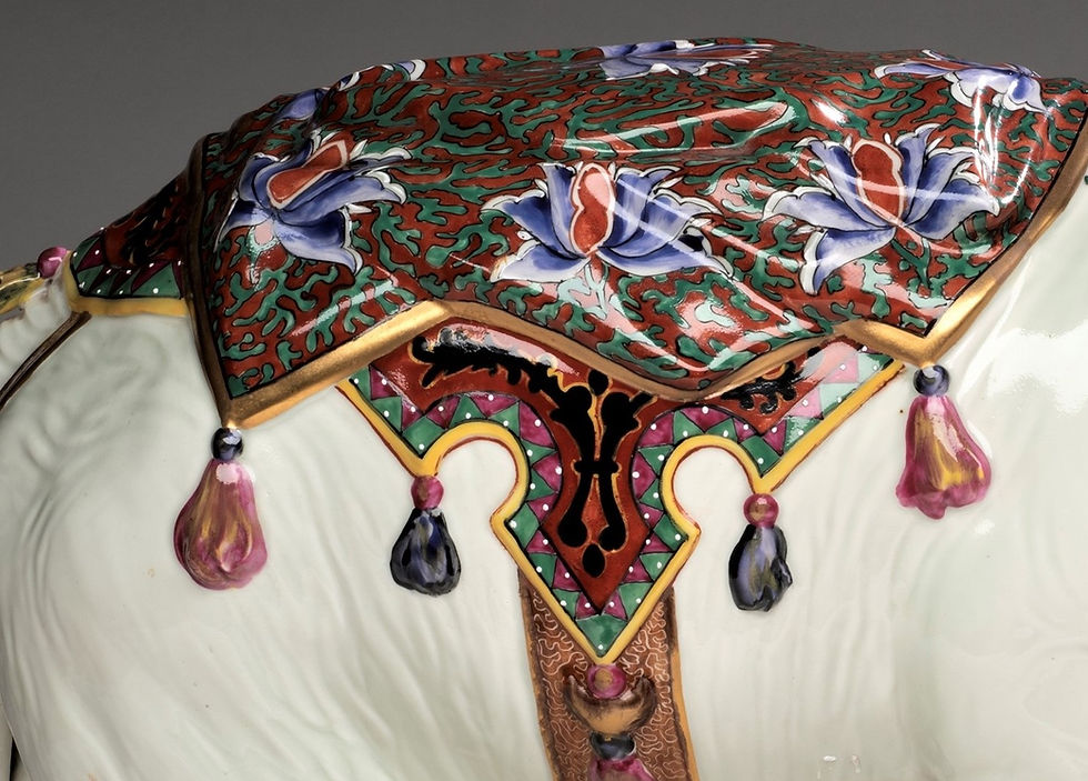Thumbnail: Fine & Very Large Belle Epoque Porcelain and Enamel Elephant, France circa 1900