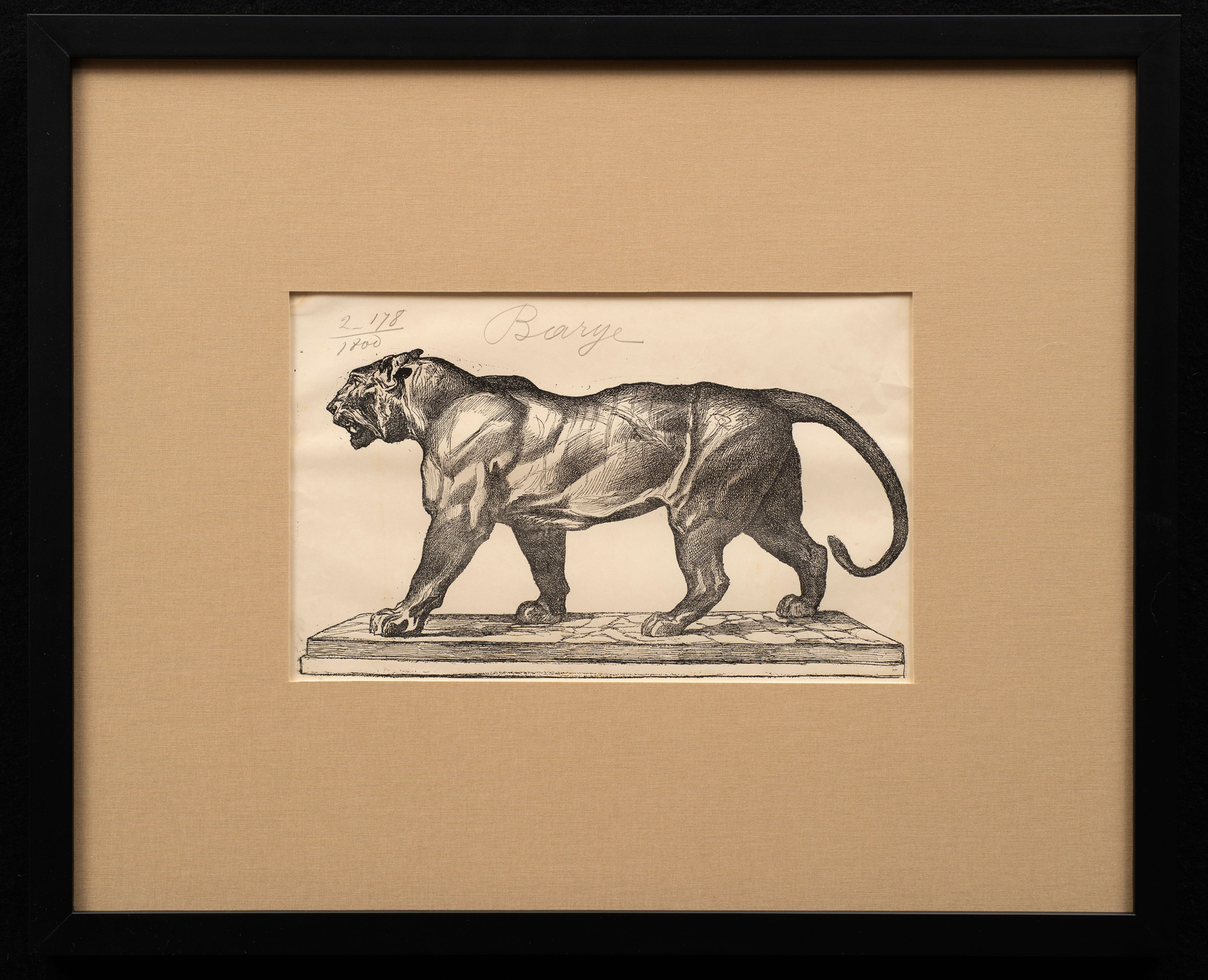 Antoine Louis-Barye "Walking Tiger" Engraving by Firmin Gillot ca. 1870
