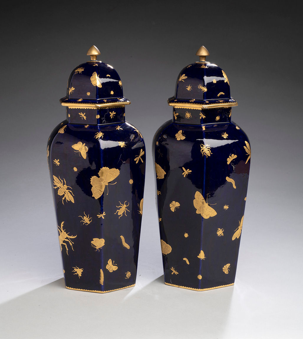 Pair of English Porcelain Vases with Insects from John Mortlock Circa 1875