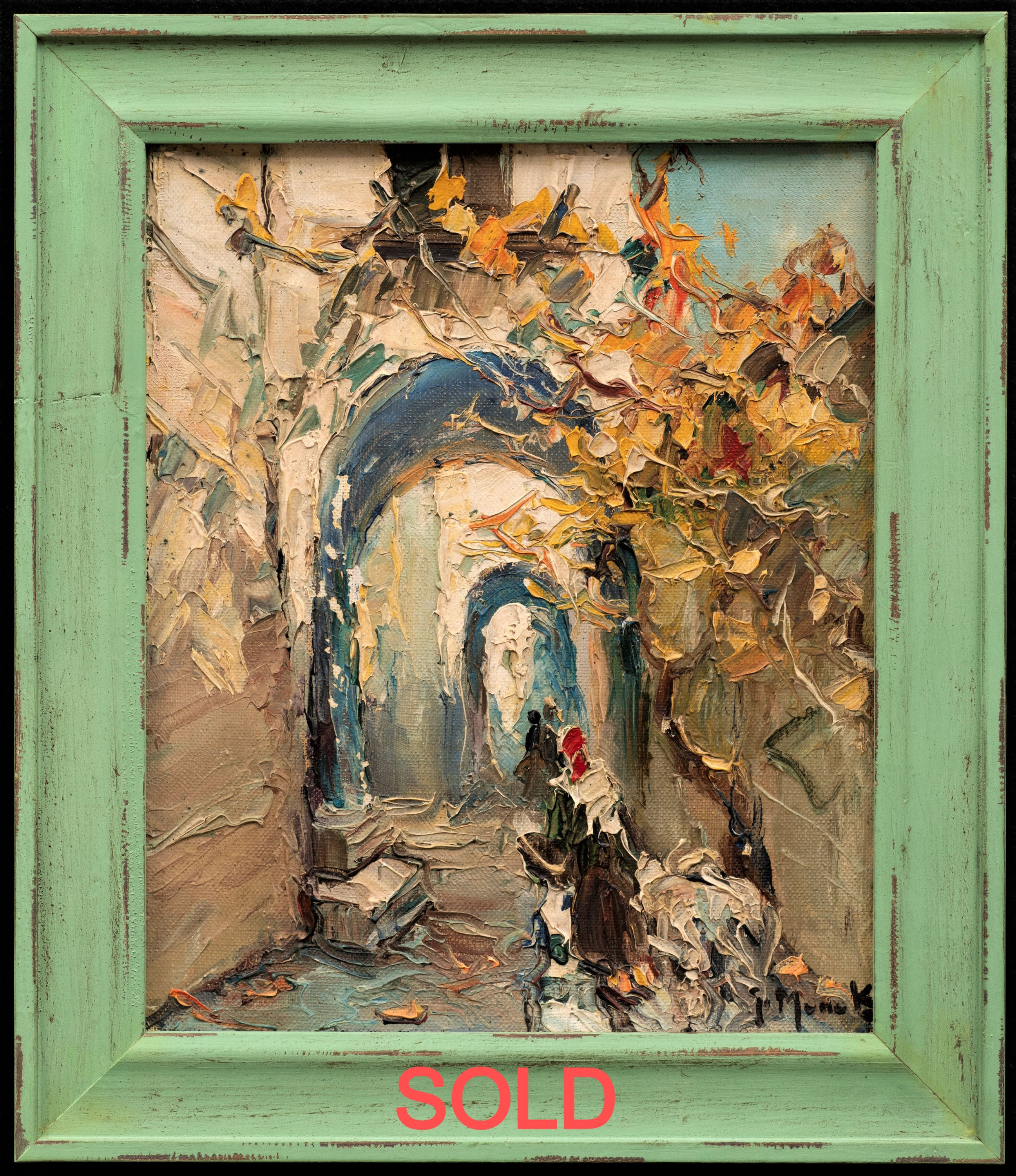 Orientalist Painting of "Animated Alley in Algeria," circa 1910