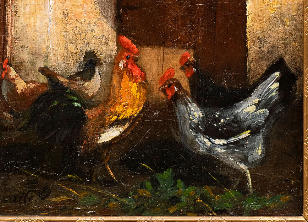 Thumbnail: “A Rooster and Chickens in the Yard” Jacques Lacatte (France, 19th century)