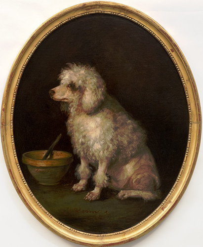 Dog Painting of a Poodle Inscribed 