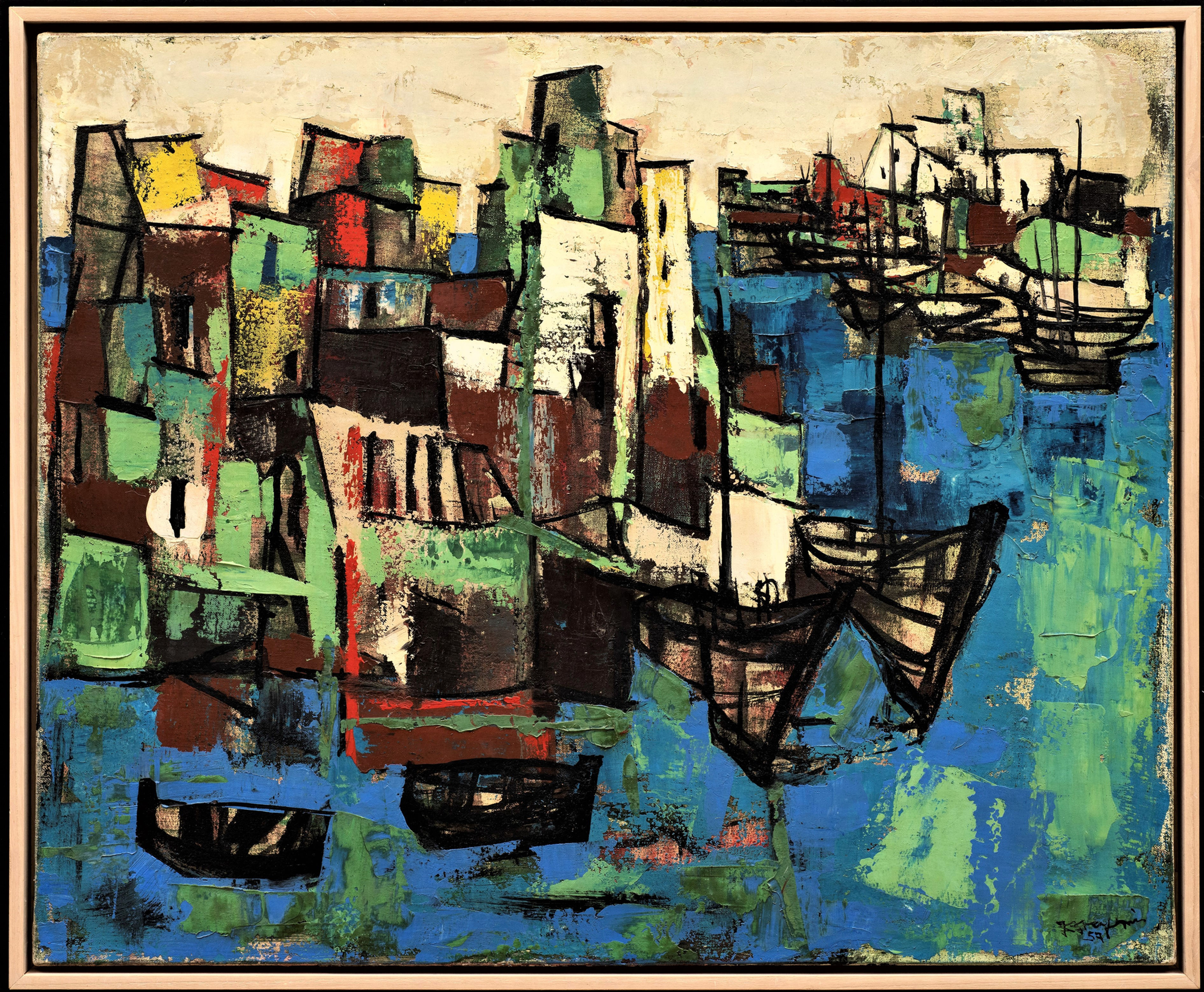 Mid-Century View of a Port dated "59"