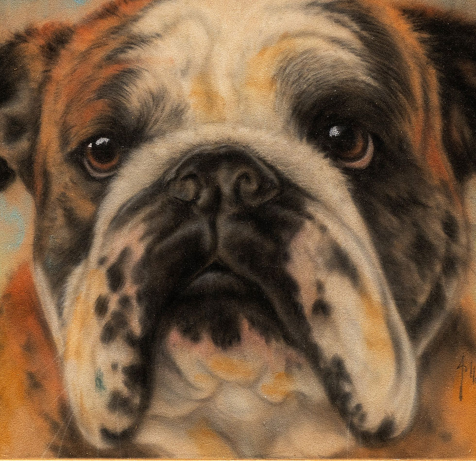 Miniature : "Big Ben in Garden" Portrait of a Bulldog by Arthur Wardle (England, 1864-1949)