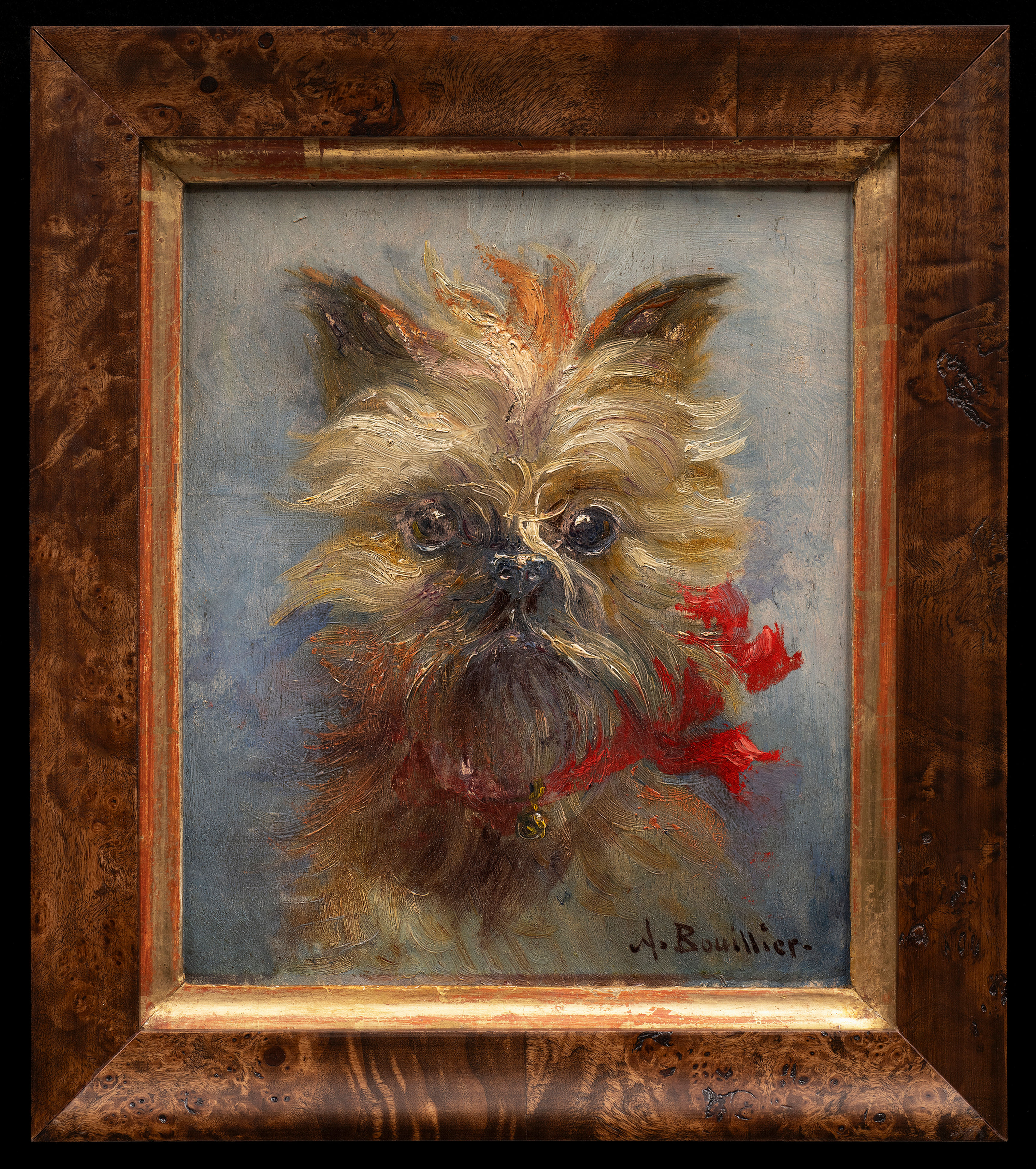 "Portrait of a Yorkshire Terrier with a Red Bow" Amable Bouillier (1867-1940)