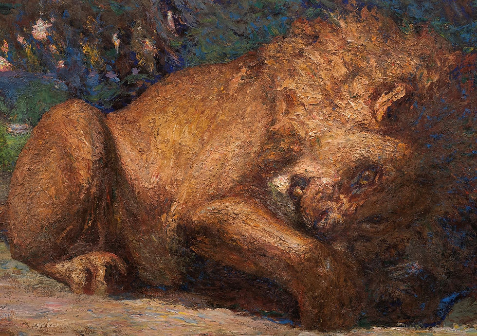 縮圖：Pointillistic "Lion Devouring its Prey"- René Herisson (France, 1857-1940)