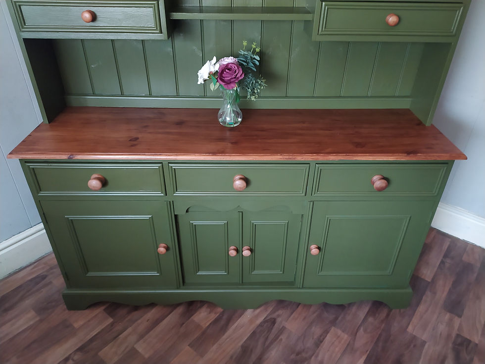 Thumbnail: Large Olive green country style kitchen dresser, storage solid pine