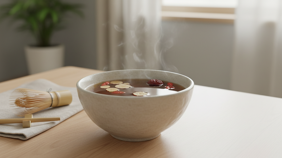 Close-up view of a bowl of traditional Chinese herbal tea