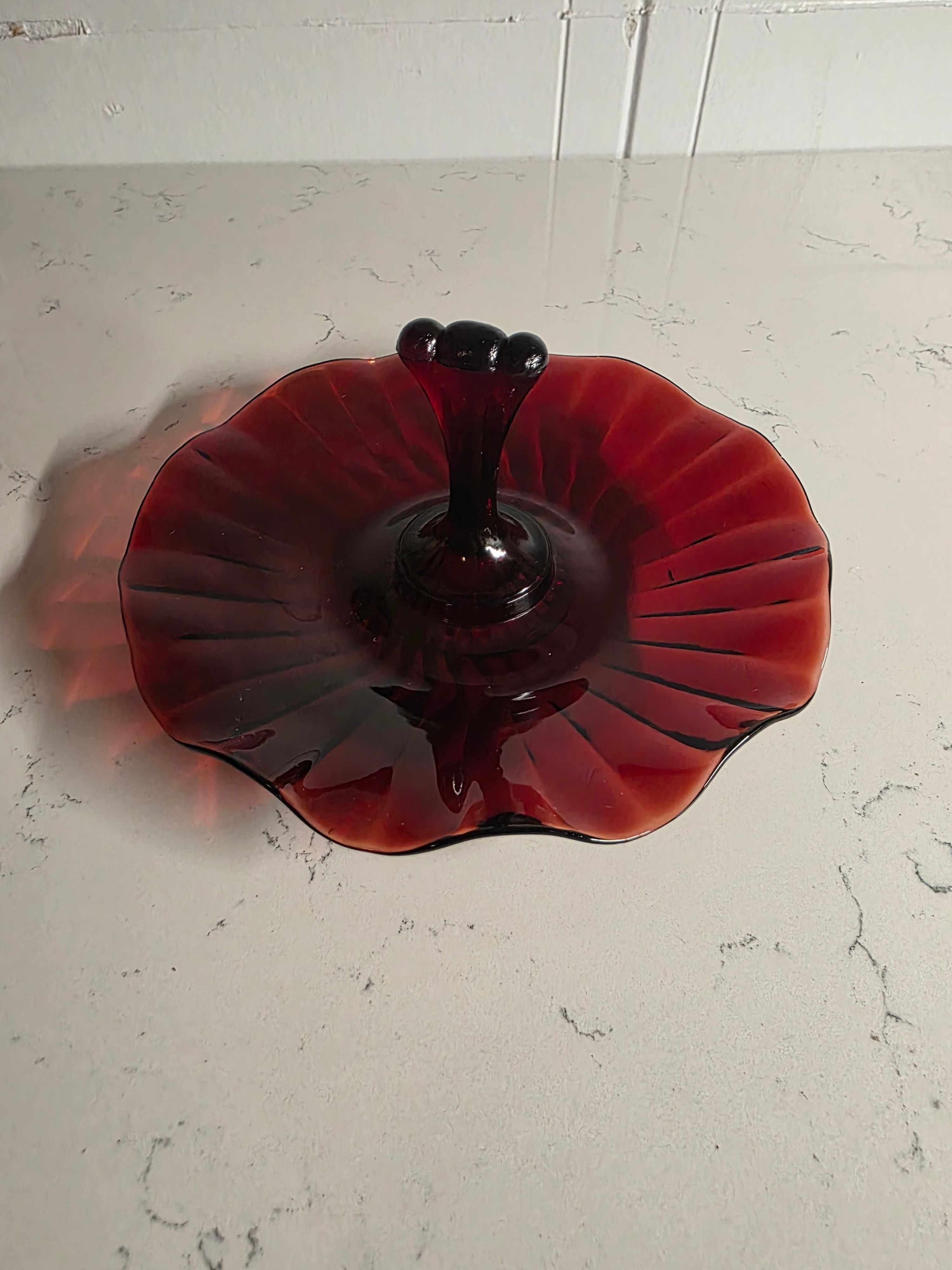 7.5" Vintage Anchor Hocking Royal Ruby Red Tidbit Tray – Center Handle Plate