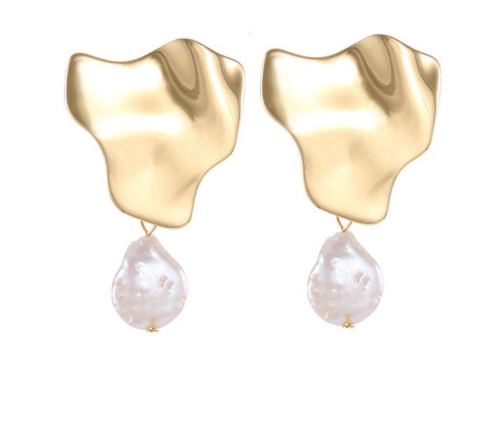 Thumbnail: Baroque pearl stud one drop earrings