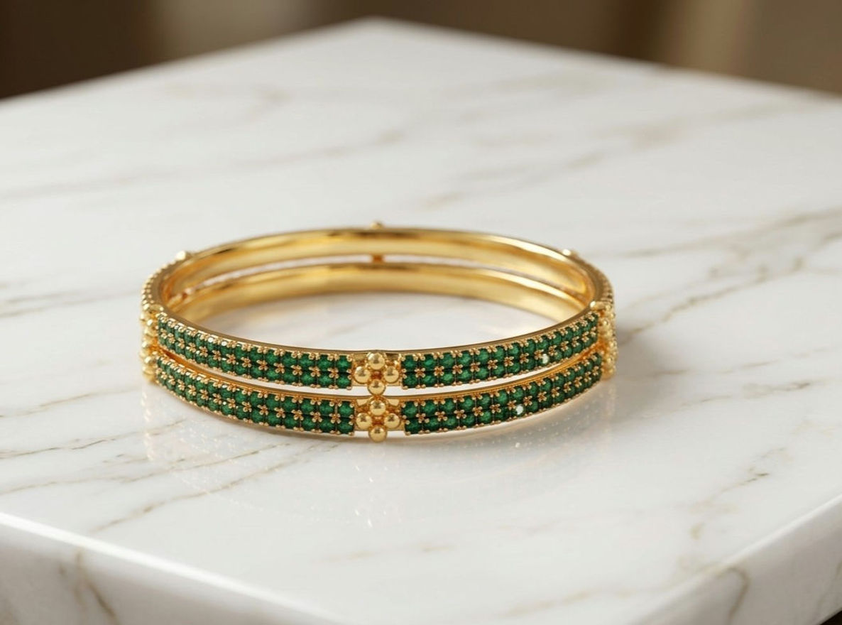 Emerald Gleam Gold Bangles