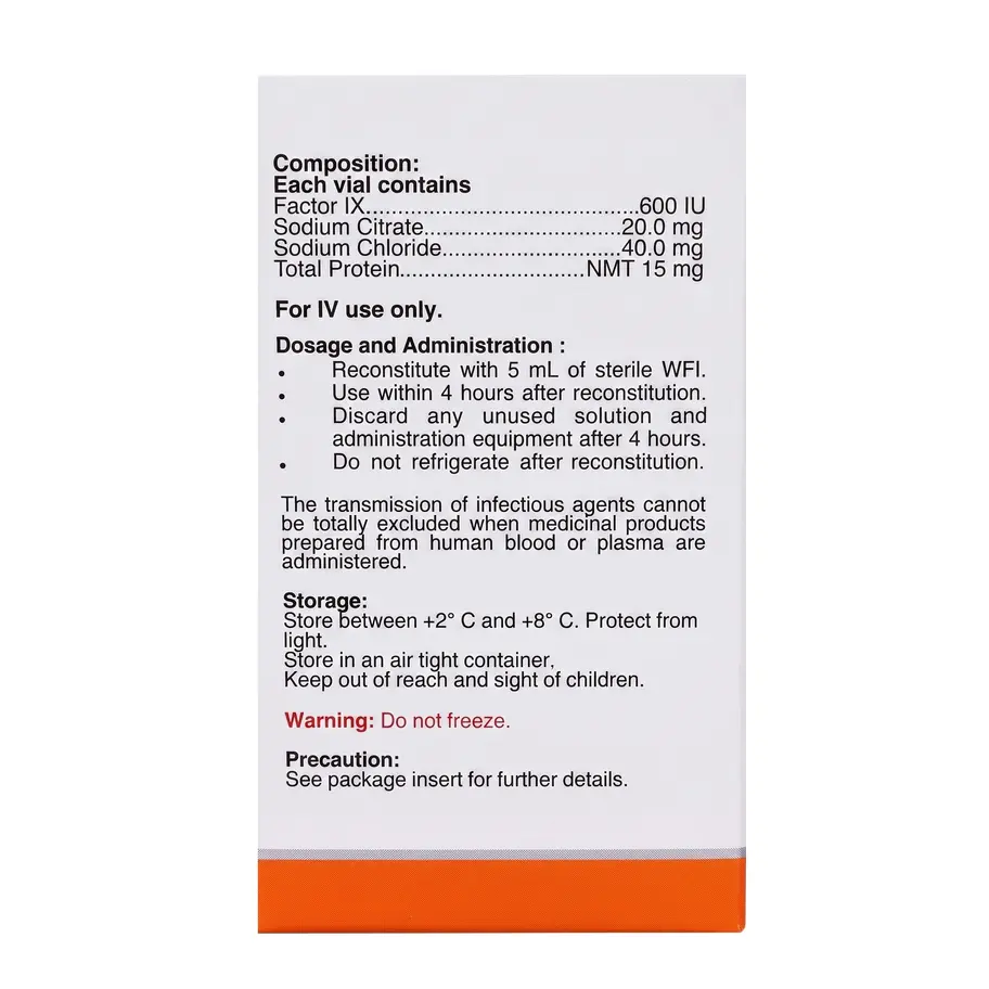 Factocel IX 600IU Injection back box image