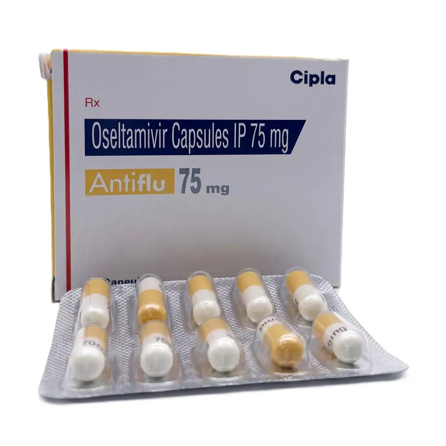 Antiflu 75mg Capsule front strip and box image