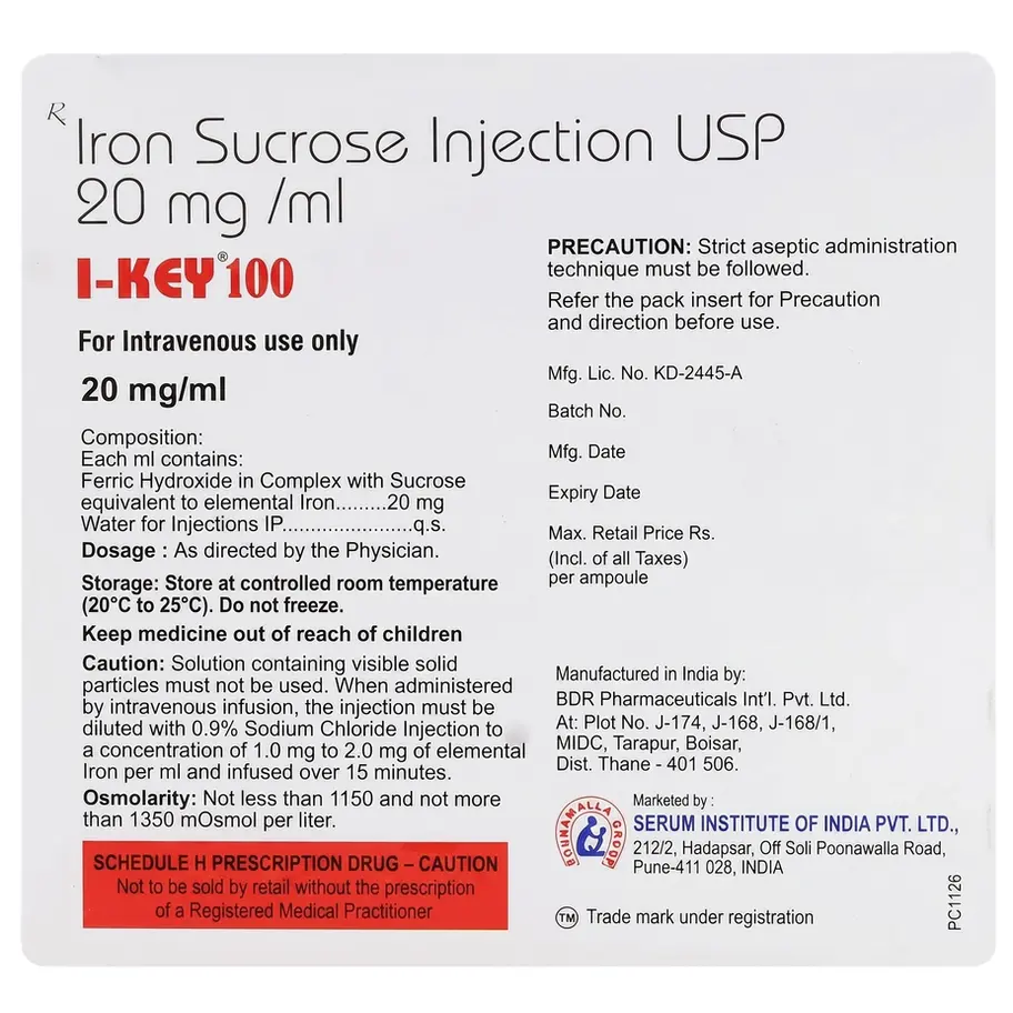 I Key 100mg Injection back box image