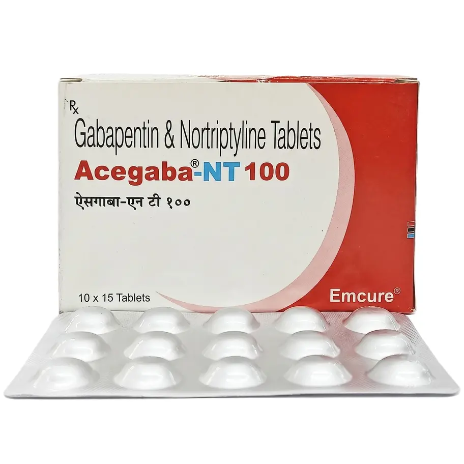 Acegaba NT 100mg Tablet front side box and strip image