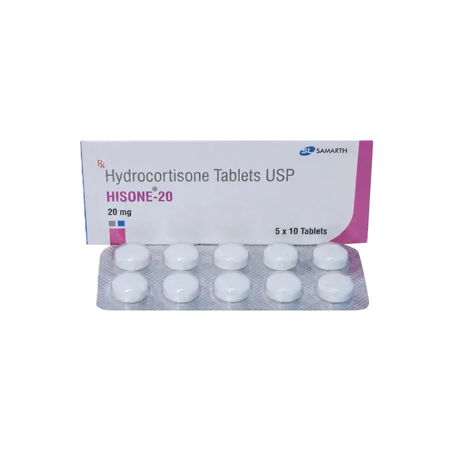 Hisone 20mg Tablet front strip and box image