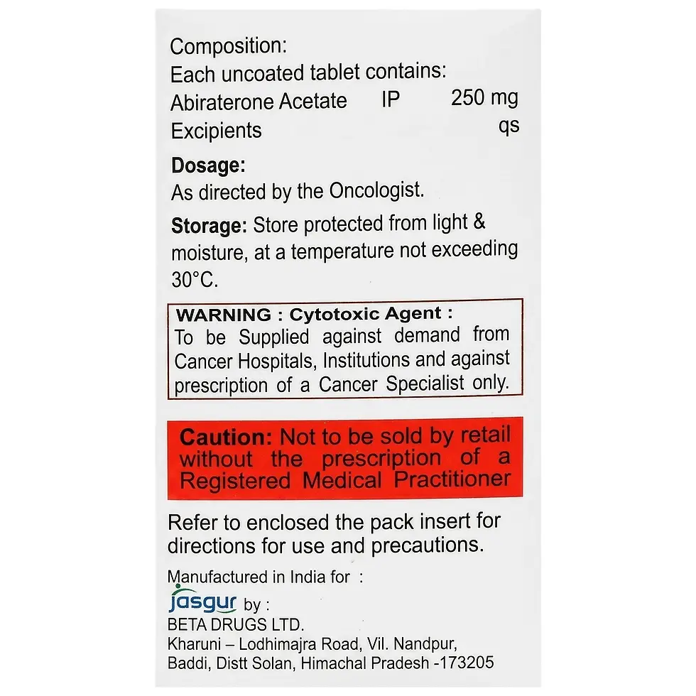 Abirabuzz 250mg Tablet back side box image