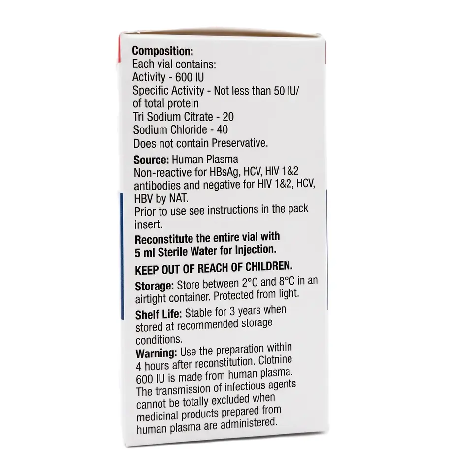 Clotnine 600IU Injection back box image