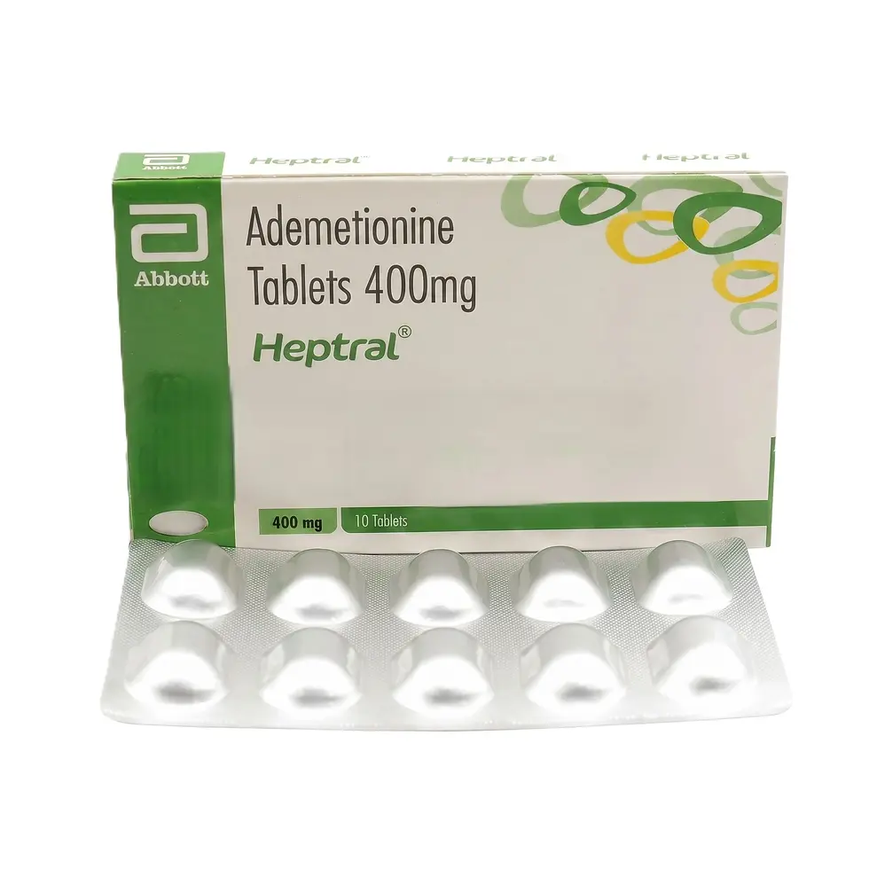 Heptral 400 mg Tablet front strip and box image