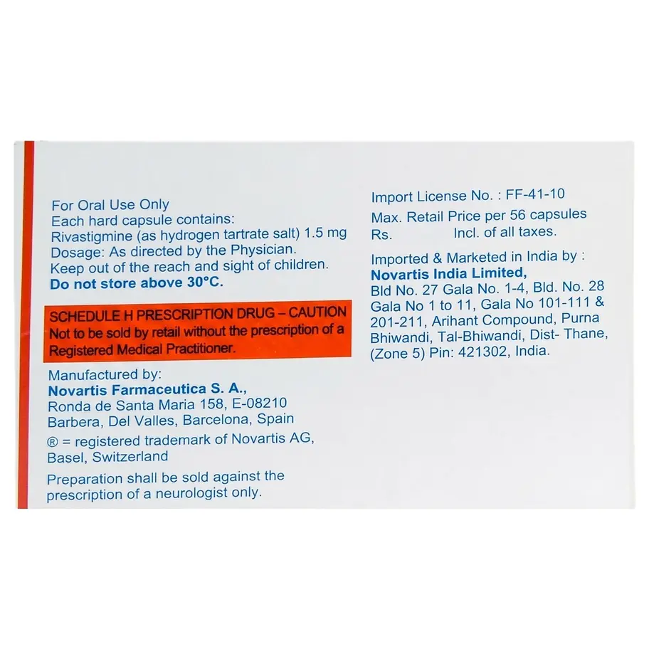 Exelon 1.5mg Capsule back box image