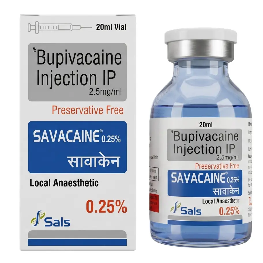 Savacaine 0.25% Injection front vial and box image