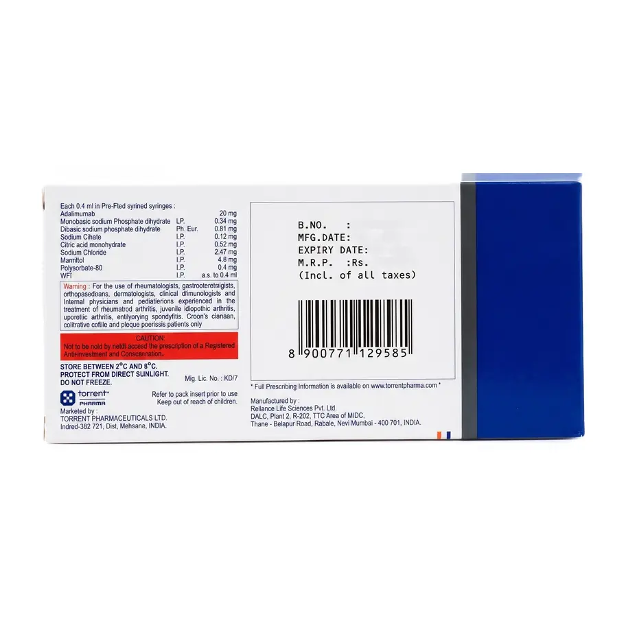 Adfrar 20mg Injection back side box image