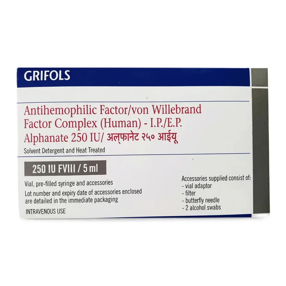 Alphanate 250IU Injection 5ml back side box image