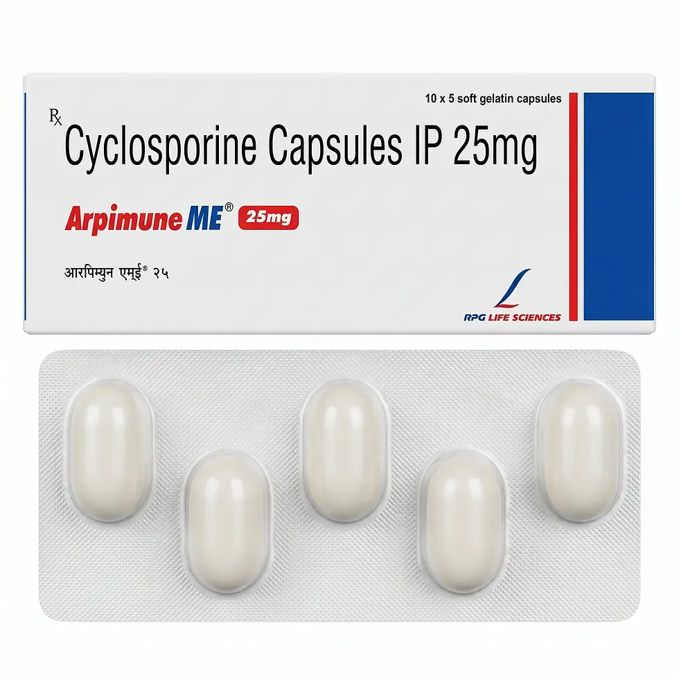 Arpimune ME 25mg Capsule front strip and box image